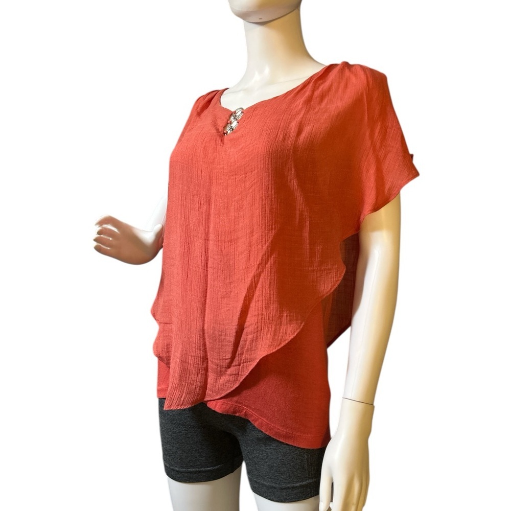 Apt. 9 Popover Top Orange Flutter Sleeve Asymmetr… - image 2